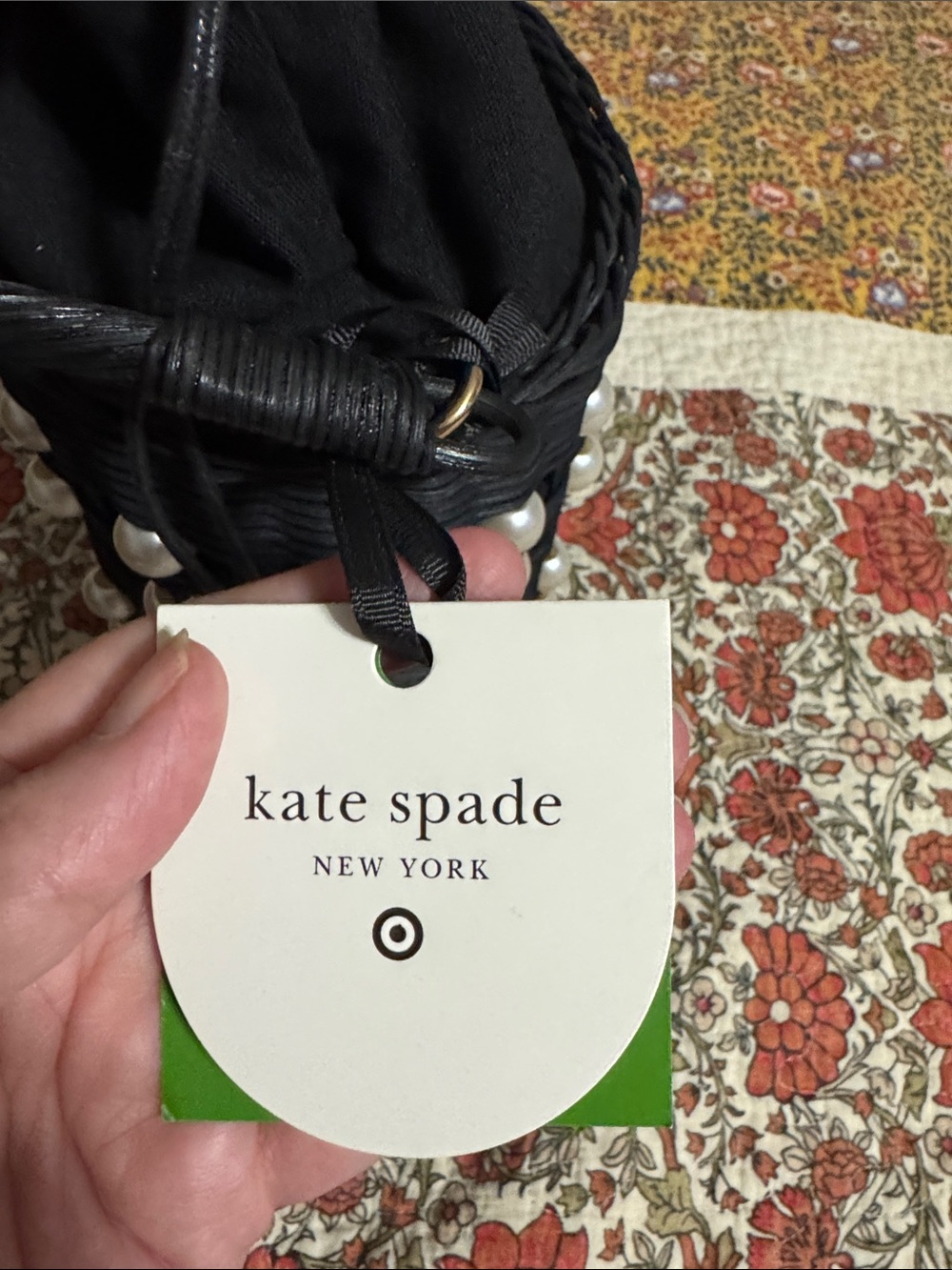 Kate Spade Target collab Black Pearl-Embellished Woven Bucket Bag - Picture 3 of 5